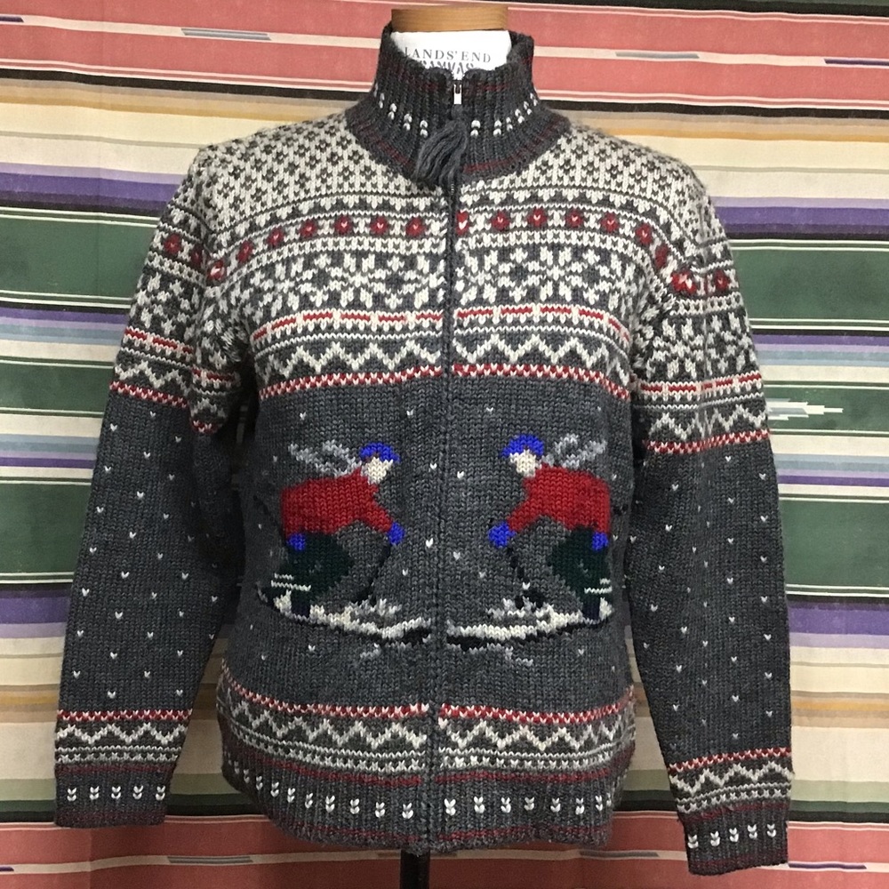 Lauren Ralph Lauren Gray and Red Ski Cardigan